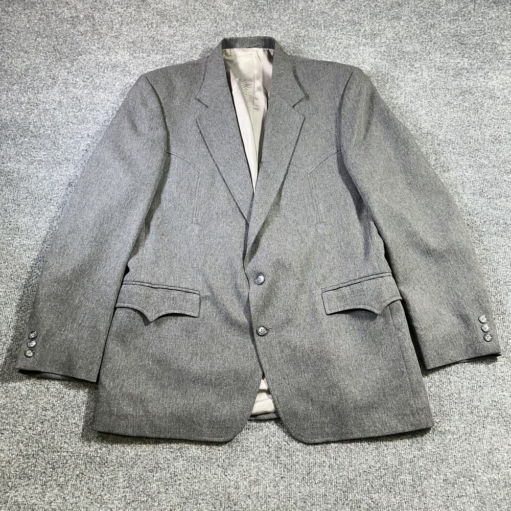Vintage Circle S Blazer Jacket 44R Gray Smiley Western Cowboy Rodeo Made in USA